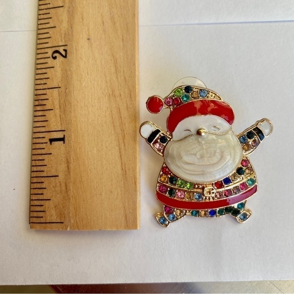 Santa Holiday Rhinestone Pierced Enamel Earrings - Picture 7 of 8